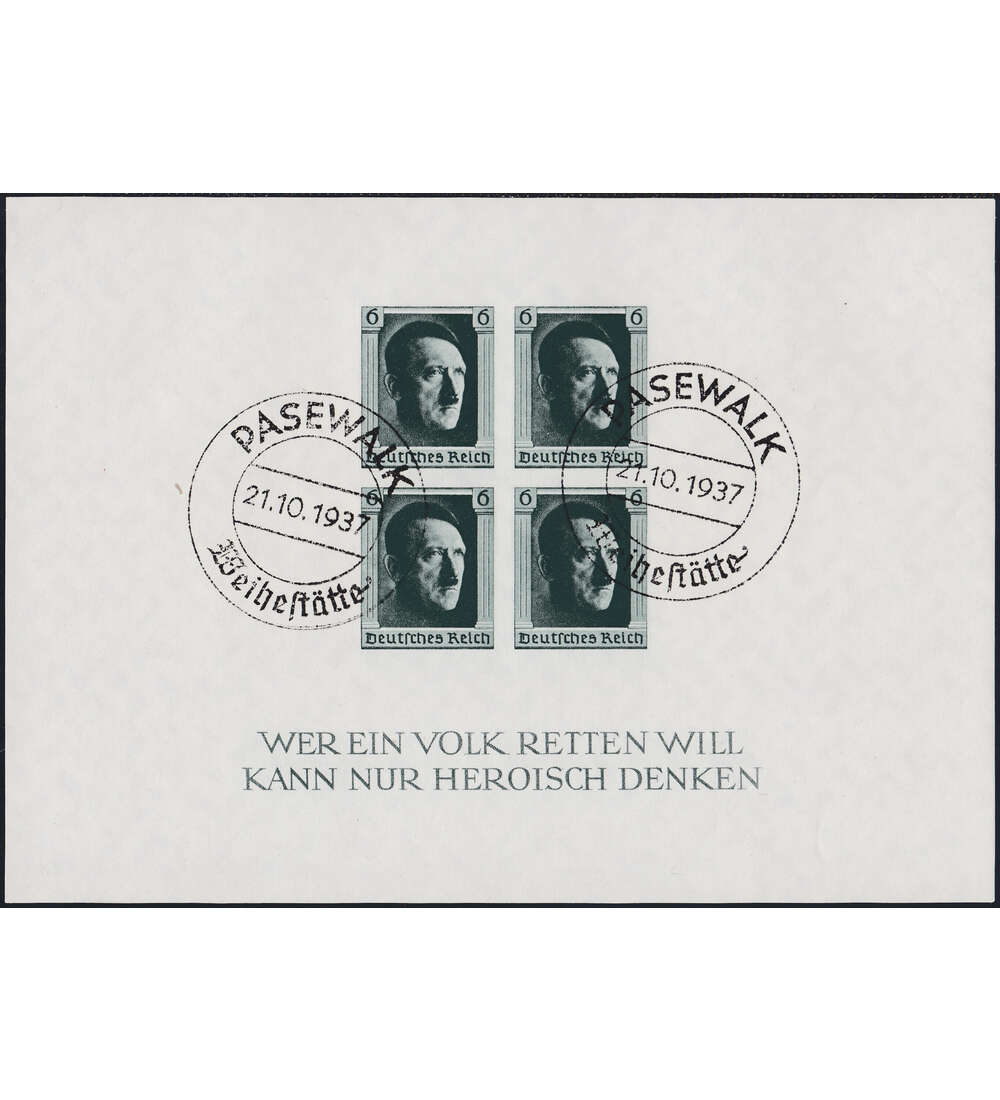 Dt. Reich Block 8 mit SST Pasewalk - Weihesttte 1937