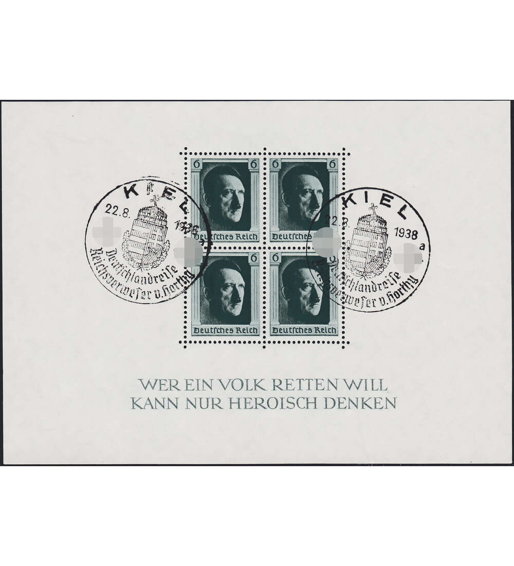 Dt. Reich Block 7 mit SST Kiel - Deutschlandreise Reichsweser v. Horthy