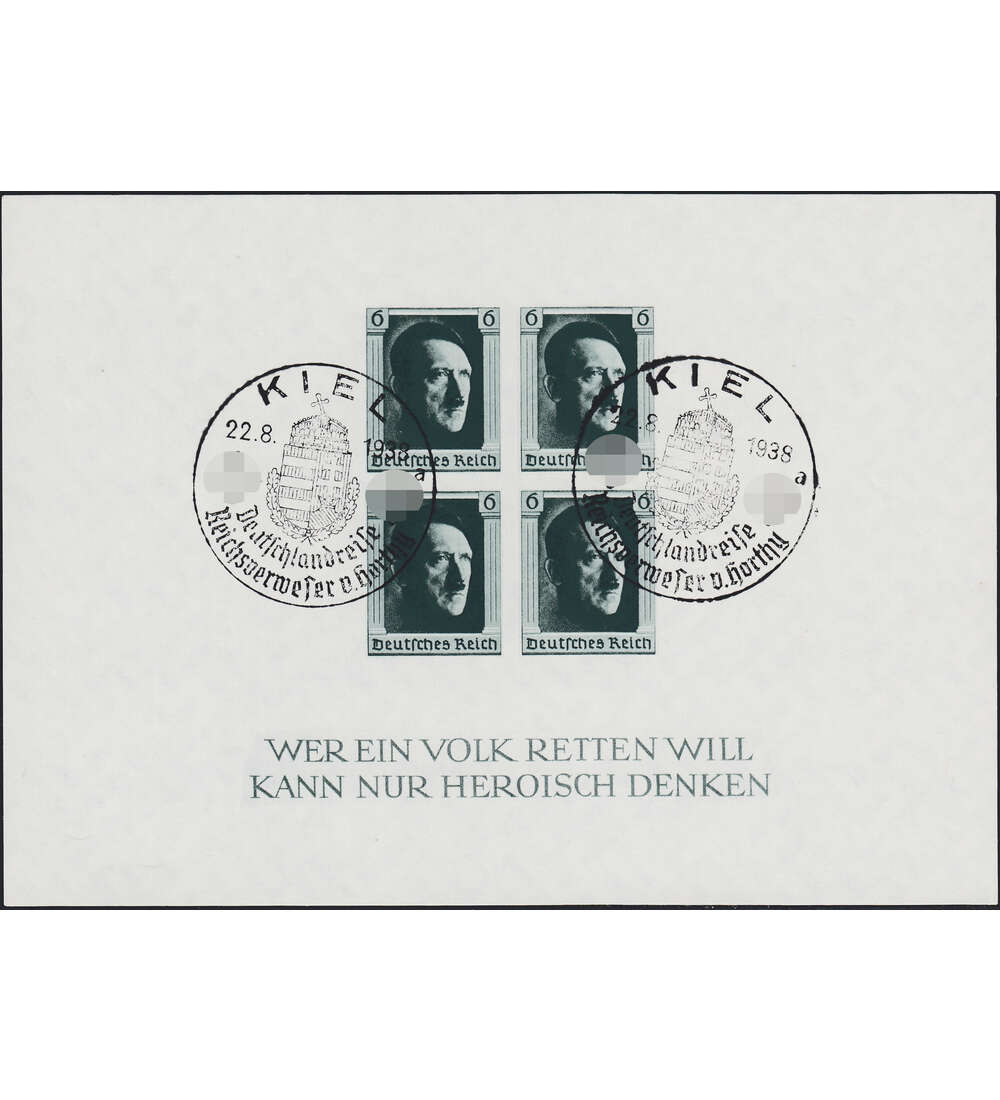 Dt. Reich Block 8 mit SST Kiel - Deutschlandreise Reichsweser v. Horthy