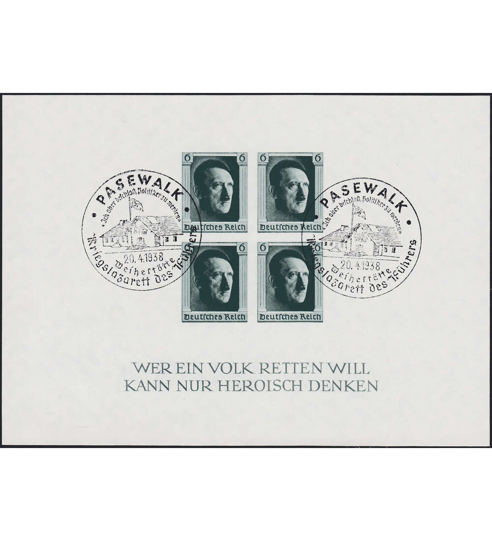 Dt. Reich Block 8 mit SST Pasewalk - Kriegslazarett des Fhrers