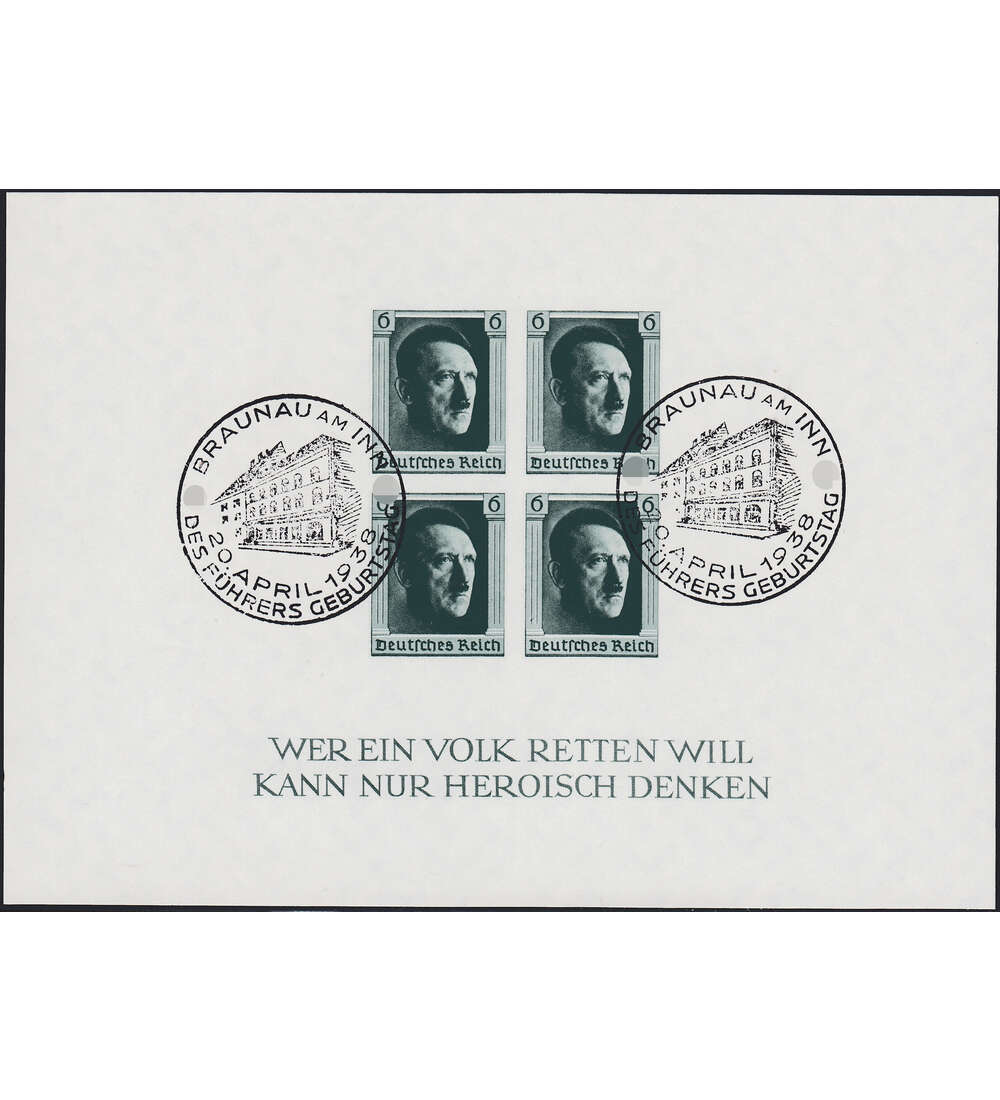 Dt. Reich Block 8 mit SST Braunau am Inn - des Fhrers Geburtstag 1938