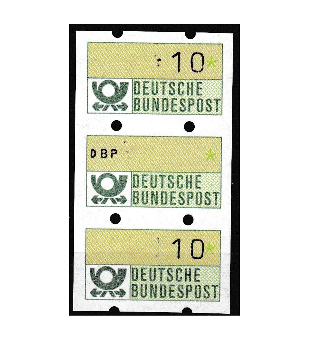 BRD - ATM-Abart 3er-Streifen postfrisch oben und unten ohne DBP Aufdruck, mittlere nur DBP