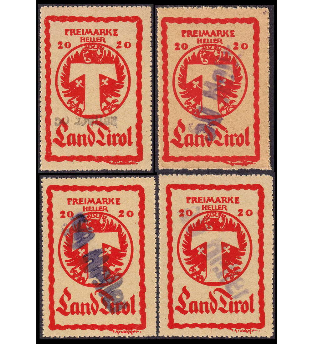 sterreich Lokalausgabe 1919 4 Paketkontrollmarken fr die Lokalpost Tirol 1919