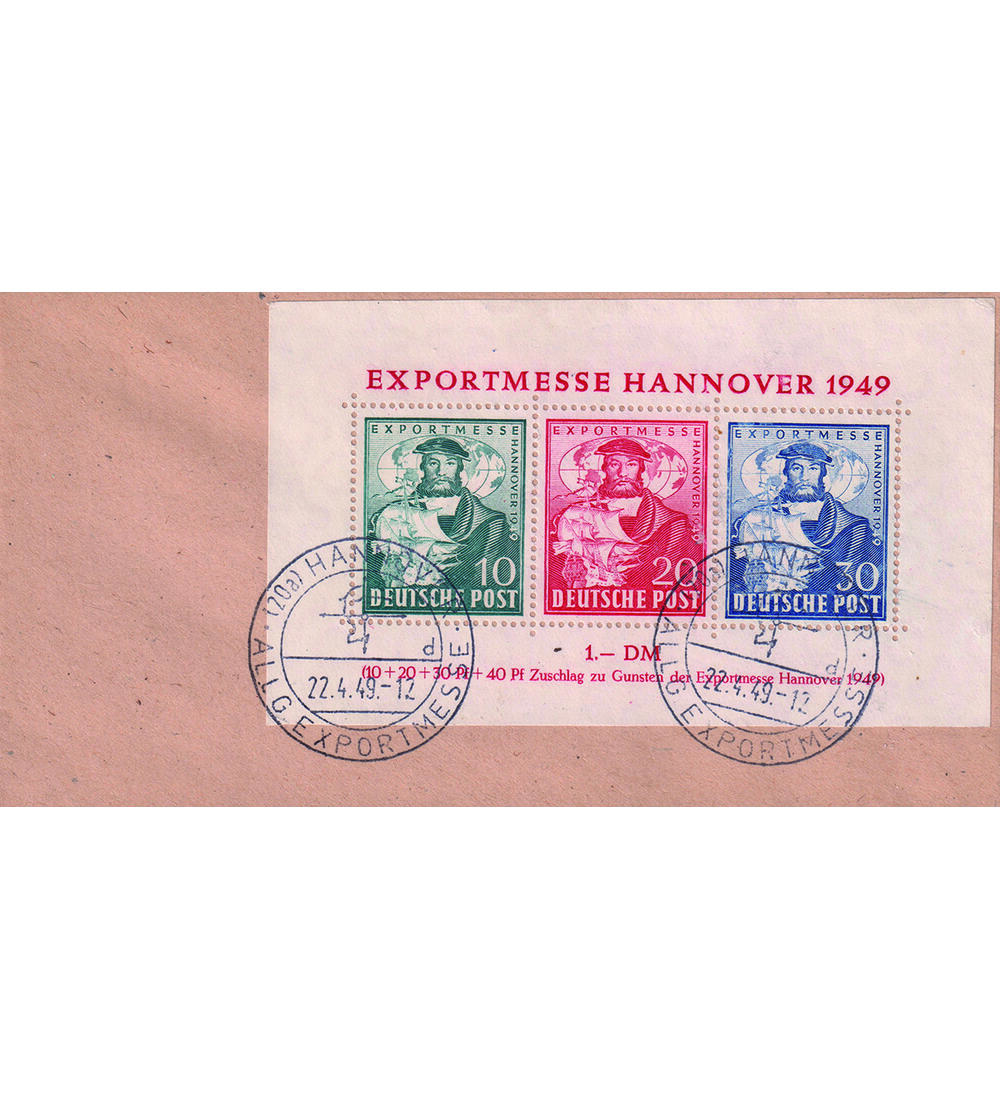 All. Besetzung Exportmesse Block 1 auf Stempelvorlage mit Ersttagssonderstempel