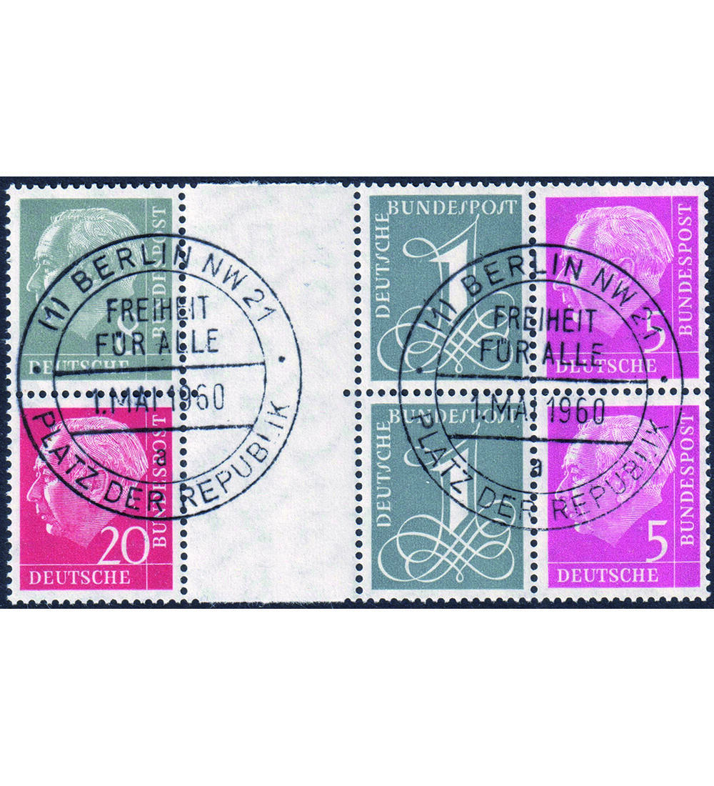 BRD Heuss-Zusammendruck WZ 15 und WZ 16 gestempelt gepr�ft und signiert Schlegel