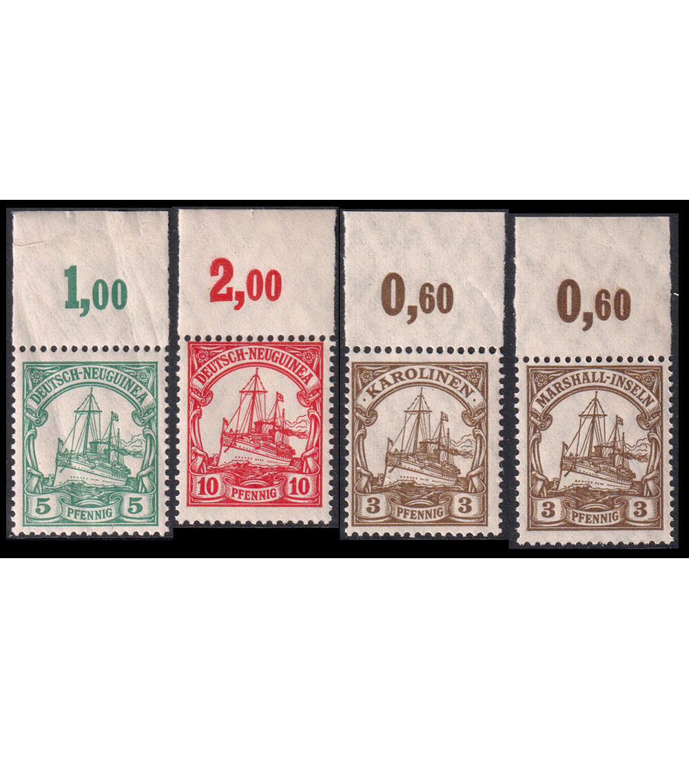 Deutsche Kolonien Partie von 4 postfrischen Oberrand-Werten