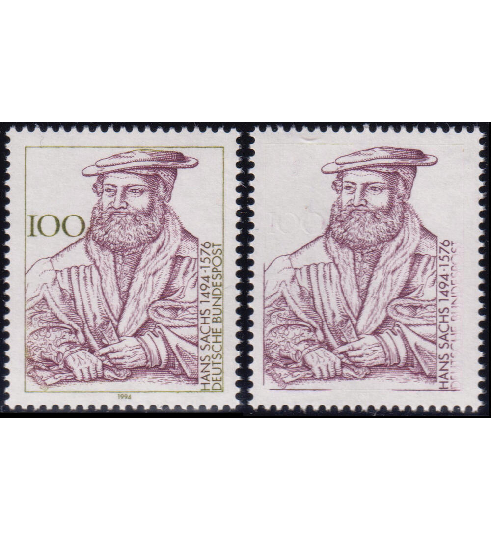 BRD-Abart fehlende Wertziffer Nr. 1763 F postfrisch Hans Sachs