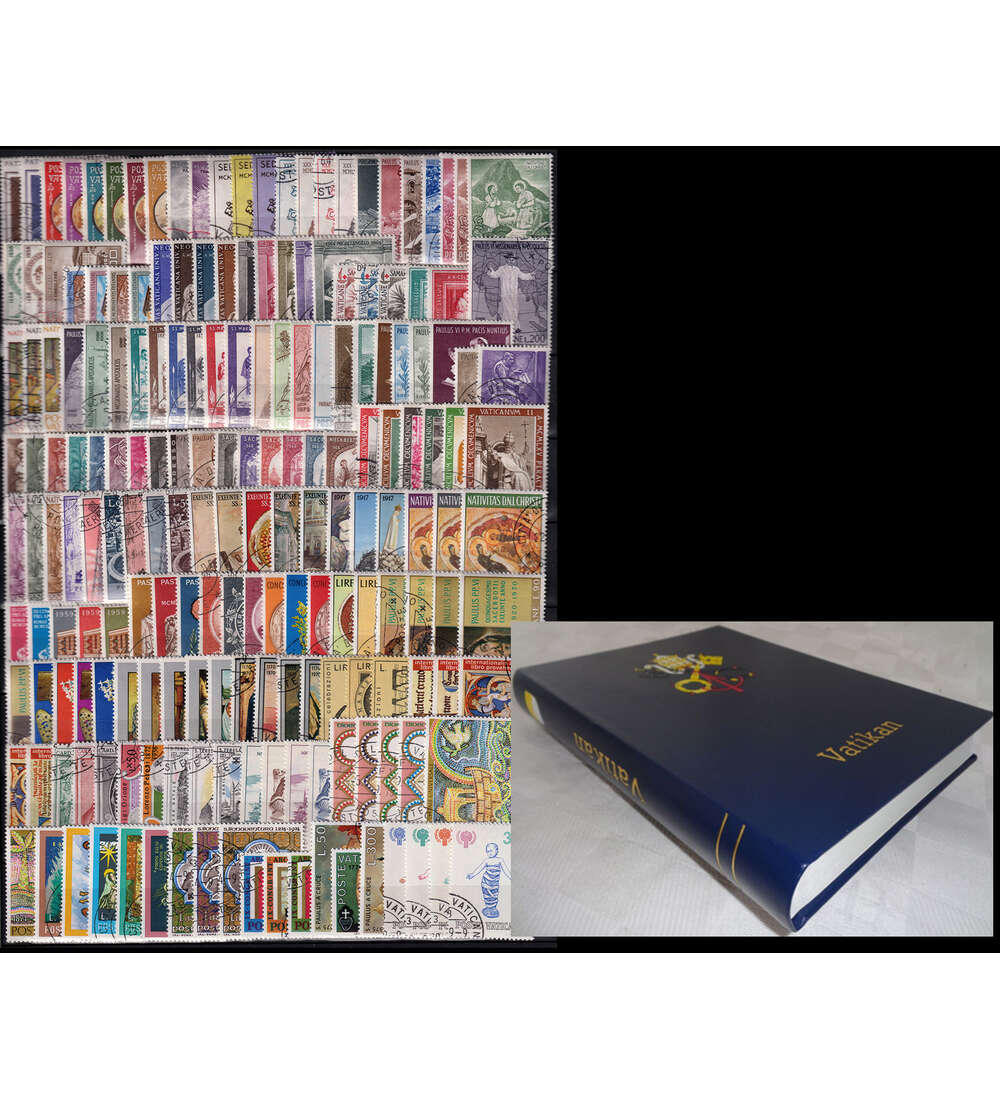 SET: Gestempelte Vatikans�tze mit 60 Seiten Einsteckalbum und passender Wappenpr�gung