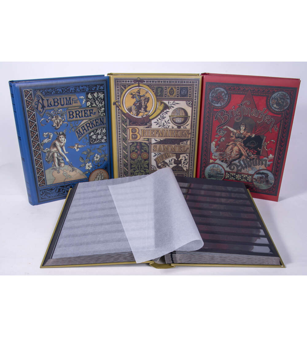 3er Set Nostalgie-Alben Briefmarkenalben Einsteckalben 60 schwarze Seiten