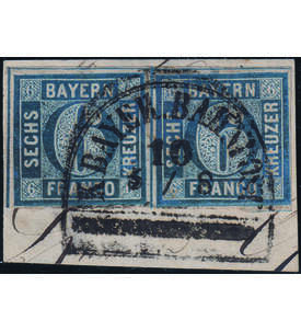 Bayern Nr. 10 b waagerechtes Paar mit Bahnpoststempel