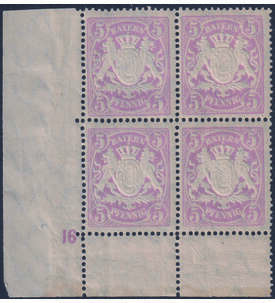 Bayern Nr. 55 B xa Pl-Nr. Viererblock aus der linken unteren Bogenecke
