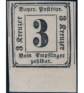 Bayern Porto Nr. 1 postfrisch mit Bogenrand unten