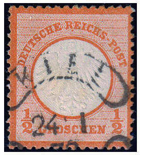 Dt. Reich Nr. 14  gestempelt mit seltenem Hufeisen-/Wurststempel