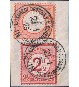 Dt. Post in der T�rkei Nr. V 18 und V 29  gestempelt auf Abschnitt