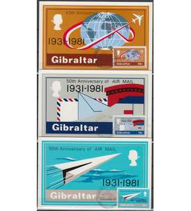 Gibraltar Nr. 426-428 auf 3 Sonderkarten Luftpost Flugzeuge