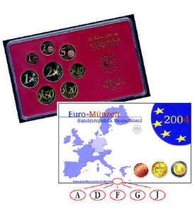 BRD-EURO-Kursmünzensätze 2004  ADFGJ - POLIERTE PLATTE