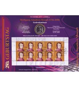 BRD Bund Numisblatt 1/2006 - 250. Geburtstag Mozart