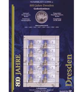 BRD Bund Numisblatt 3/2006 - 800 Jahre Dresden