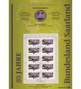 BRD Bund Numisblatt 1/2007 - 50 Jahre Bundesland Saarland