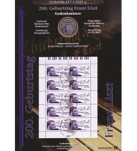 BRD Bund Numisblatt 1/2011 - 200. Geburtstag Liszt