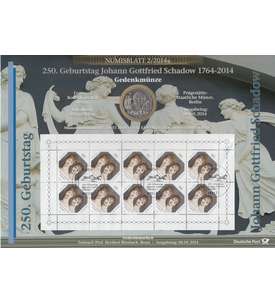 BRD Bund Numisblatt 2/2014 250. Geburtstag Johann Gottfried Schadow