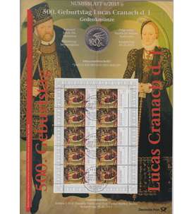 BRD Bund Numisblatt 6/2015 500. Geburtstag Lucas Cranach