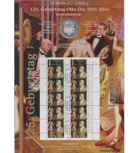BRD Bund Numisblatt 5/2016 125. Geburtstag Otto Dix