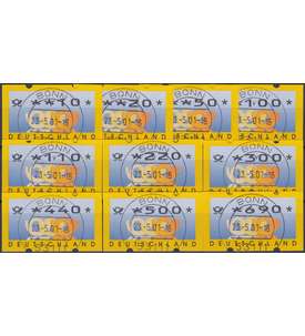 BRD Bund  ATM 3.3 VS1 gestempelt      10/20/50/100/110/220/300/440/  500/690 Posth.+Wertz. mager