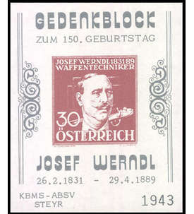 Österreich Vignettenblock - 150. Geburtstag Josef Werndl