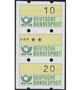 BRD Bund ATM Nr. 1 postfrisch ** 3er-Streifen mit den Wertstufen 10/Leerfeld/Wert