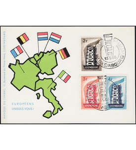 Luxemburg Nr. 555 -557 Erstausgabe Teilnahmelnder auf Sonderkarte CEPT 1956