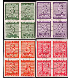 SBZ Ziffern 1945 ungez�hnt Nr. 116-119 X im zentrisch gestempelten Viererblock