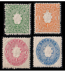 Sachsen 1863 postfrische Werte Nr. 14-17 Staatswappen im Pr�gedruck