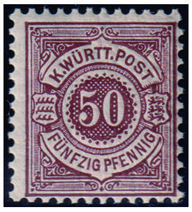 W�rttemberg Nr. 59 postfrisch 50 Pfennig - Ausgabe dunkelbraunrot