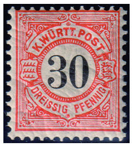 W�rttemberg Nr. 61 postfrisch 30 Pfennig - Ausgabe schwarze Ziffer im Kreis