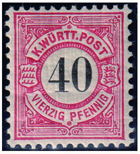 W�rttemberg Nr. 62 postfrisch 40 Pfennig - Ausgabe schwarze Ziffer im Kreis