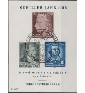 DDR Block 12 mit Sonderstempel Bauerbach ber Meiningen Schillerjahr volle Gummierung