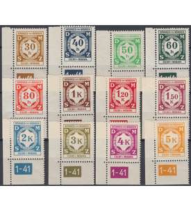 Böhmen und Mähren Nr. D1-12 Pl postfrisch ** Plattennummer Dienstmarken