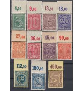 Deutsches Reich Dienstmarken Nr. 23-33 postfrisch ** Oberrand Plattendruck