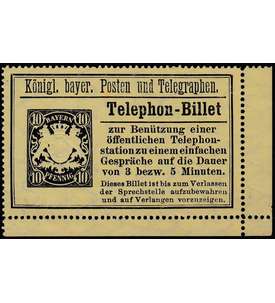 Bayern Telephon-Billet Eckrandstck
