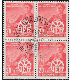DDR Nr. 527 Y II zentrisch gestempelter Viererblock