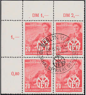 DDR Nr. 527 Y II zentrisch gestempelter Eckrand-4er-Block