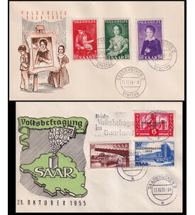 Saar - Sonderbelge Volkshilfe 1954 Nr. 354-356 u. Volksbefragung Nr. 362-364
