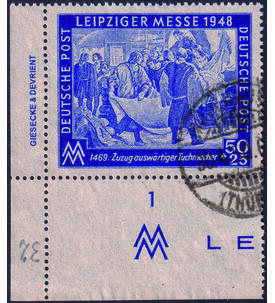 SBZ Leipziger Messe 1948 Nr. 199 DZ gestempelt aus der Ecke unten links