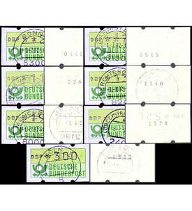 BRD Bund  ATM Nr. 1 gestempelt 7 Werte 20-300 Pfg. mit Z.-Nr.