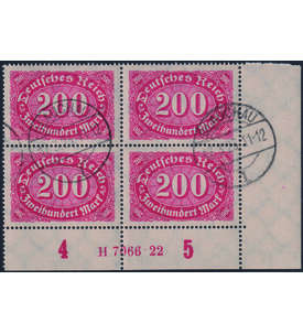Deutsches Reich - HAN Nr. 248 gestempelter 4er-Block Ecke u. r. 200 Mark Queroval