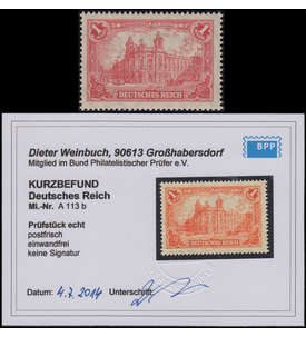 Deutsches Reich Nr. A113b postfrisch ** mit Fotobefund Weinbuch BPP