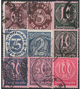 Deutsches Reich Dienstmarke Nr.66-74 gestempelt in Bedarfserhaltung