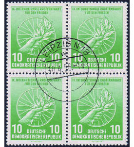 DDR Farbabart gestempelt Nr. 521 b 4er-Block typgepr�ft und signiert Radfahrer 1956