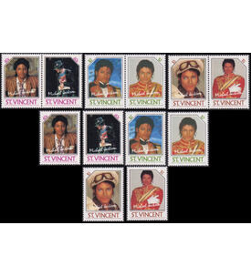 Michael Jackson postfrisch 6 Marken + 3 Zusammendrucke von St. Vincent